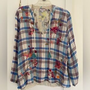 Johnny Was Workshop Embroidered Plaid Women's Top - Multicolor size large